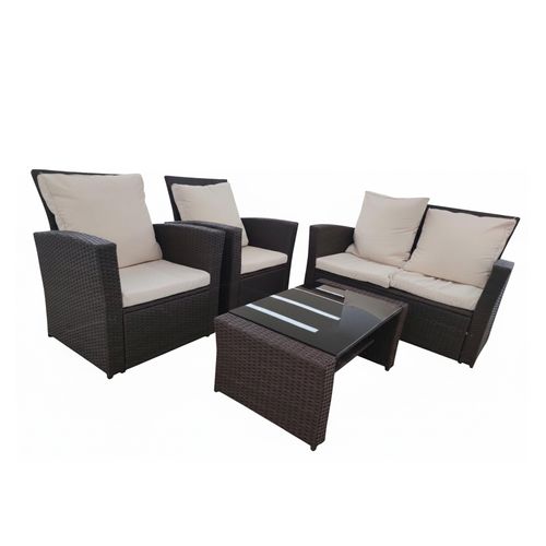 Conjunto Mesa Centro e 3 Poltronas Casa Ok Roma Ratan Marrom Conjunto Mesa Centro e 3 Poltronas Casa Ok Roma Ratan Marrom